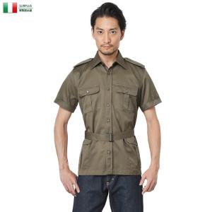 実物 新品 デッドストック イタリア軍 サファリシャツ メンズ ミリタリーシャツ 半袖 軍モノ 軍服 放出品 ユーロ【クーポン対象外】【I】｜waiper