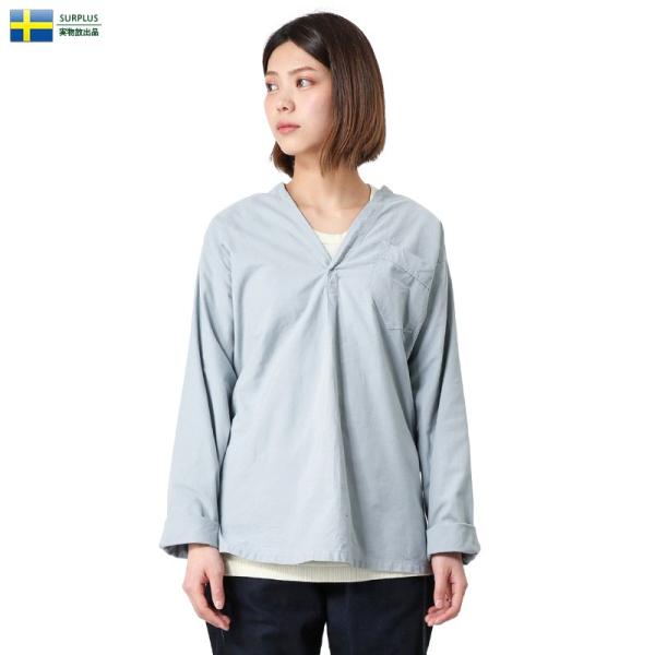 実物 新品 スウェーデン軍 パジャマシャツ LIGHT BLUE デッドストック レディース ミリタ...