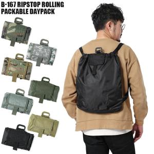 新品 B-167 リップストップ ローリング PACKABLE デイパック メンズ パッカブル ナップサック リュック エコバッグ 収納 折り畳み ミリタリー【T】