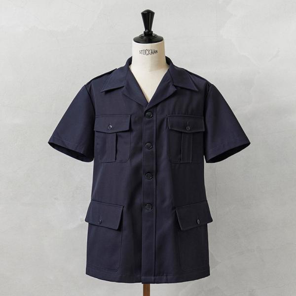 実物 新品 デッドストック フランス軍 ショートスリーブ 4ポケット サファリシャツ NAVY ミリ...