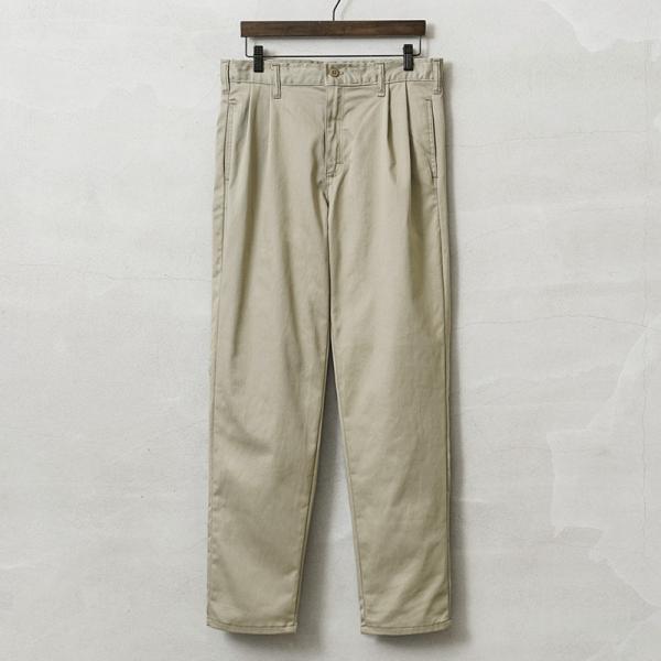 MADE IN USA デッドストック コットンサテン ツータック トラウザーズ KHAKI / チ...