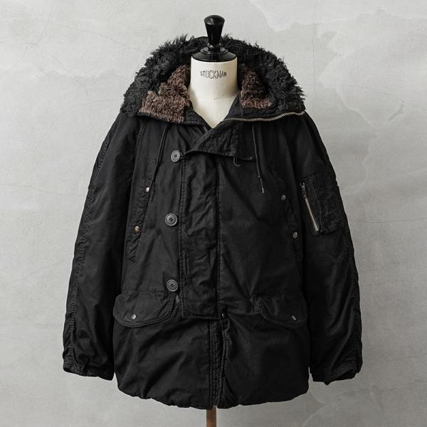 希少 実物 USED 米軍 N-3B フライトジャケット ブラックファー DEEP BLACK染め【...