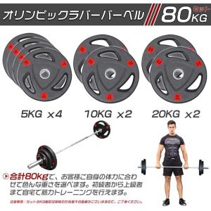 即納!80KGセット ラバー バーベル ダンベ...の詳細画像1