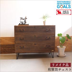 古い木製の引き出し2段　チェスト　桐箪笥　昭和レトロ　タンス　古家具　古民家 381-2.jpg