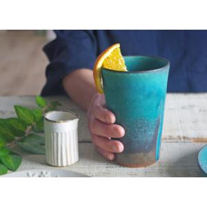 シャビーターコイズ ゴブレット 益子焼 ロング...の詳細画像1