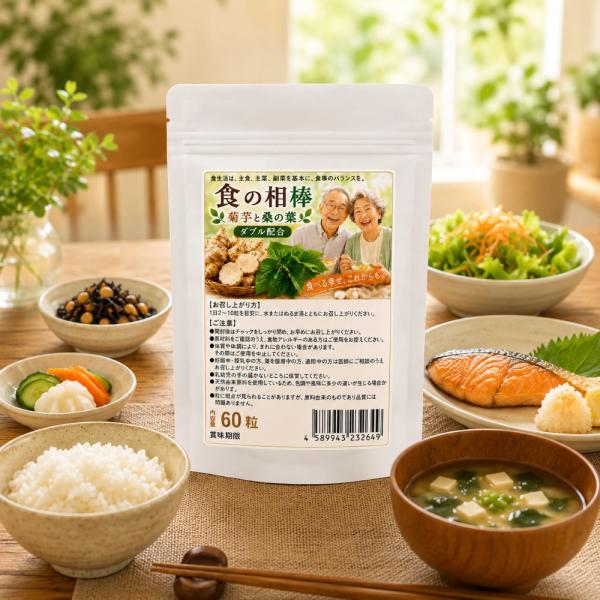 食の相棒 ６０粒 有機菊芋 有機桑の葉 サプリメント イヌリン タブレット オーガニック 国産 菊芋...