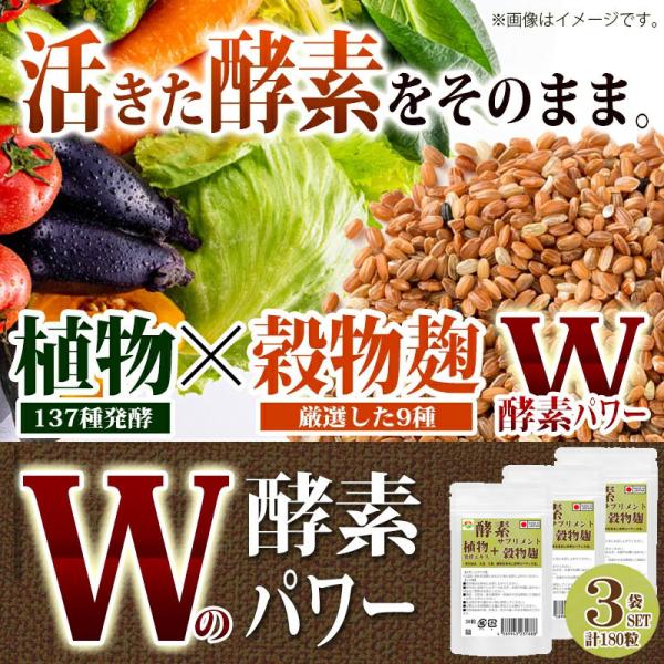 酵素麹粒60粒 3袋セット計180粒 こうじ酵素 麹 酵素サプリ 熟成137種植物発酵エキス+厳選9...