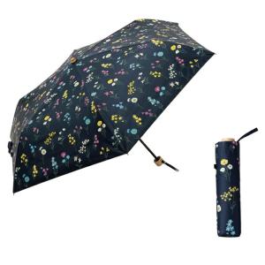 大き目日傘 ボタニカル柄 ネイビー 晴雨兼用折りたたみ傘 大き目89cm UV対策 紫外線99%遮蔽 ギフト 花柄｜wakeari-z