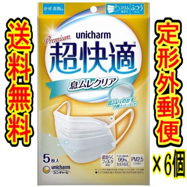 （商品重量150ｇ内) 「超快適マスク息ムレクリアタイプふつう        ６枚」 6個まとめ販売