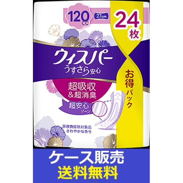 （1ケース販売）「ウィスパ−　うすさら安心　多いときでも安心用　１２０ｃｃ　２４枚」　8個の詰合せ