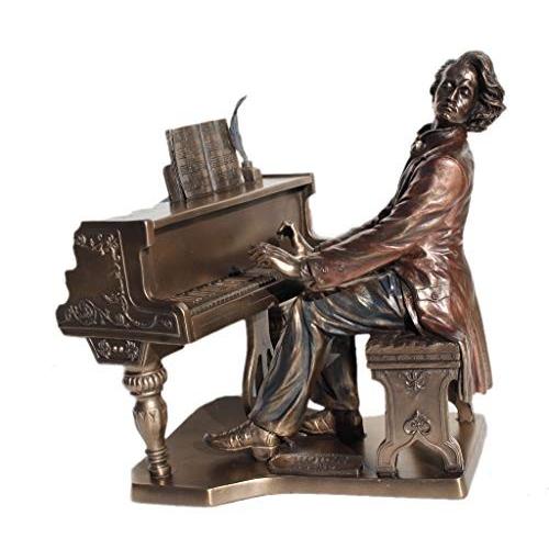 ポーランドのi作曲家　ピアノを弾く フレデリック・ショパン 長さ約22ｃｍブロンズ風彫像/ Poli...