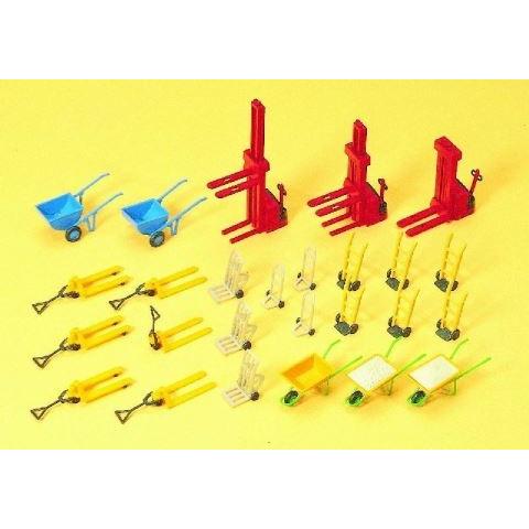 Preiserプライザー17107　運搬道具　フォークリフト　ハンドリフト　一輪車など【HO人形】【...