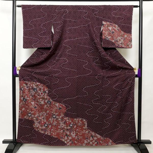 中古 付け下げ 良品 しつけ糸付き 正絹 古典柄 袷仕立て 紫・藤色