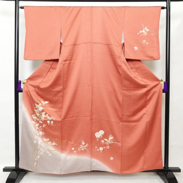 中古 付け下げ 綸子 正絹 古典柄 袷仕立て ピンク