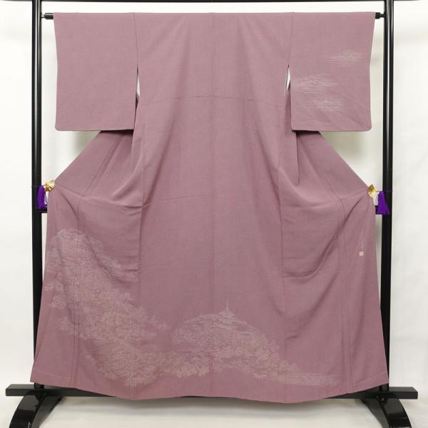 中古 付け下げ 鮫小紋 矢田昇作 伝統工芸士伊勢錐彫士 良品 縮緬 正絹 古典柄 袷仕立て 紫・藤色