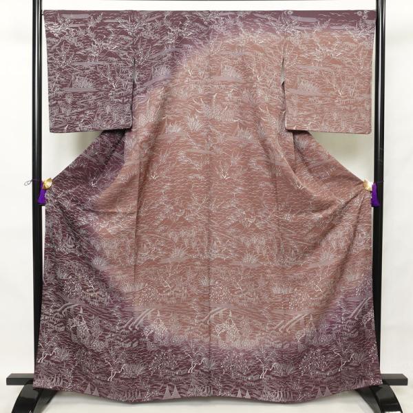 中古 付け下げ 美品 正絹 箔 古典柄 附下 着物 袷仕立て 紫・藤色