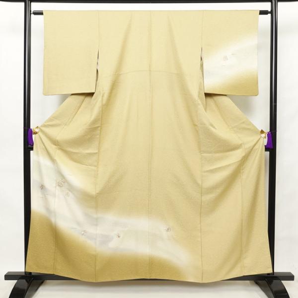 中古 付け下げ 良品 正絹 刺繍 花柄 附下 袷仕立て 黄・黄土色