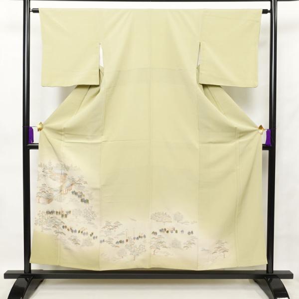 中古 付け下げ 良品 スワトウ刺繍 縮緬 正絹 風景柄 袷仕立て 身丈155cm 裄丈63.5cm ...