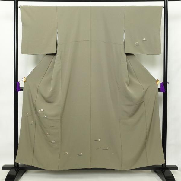 中古 付け下げ 縮緬 金駒刺繍 正絹 木の葉・植物柄 袷仕立て 身丈156cm 裄丈67cm 刺繍 ...