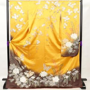 本振袖 引き振袖 正絹 紫色 花柄 古典 刺繍 結婚式 比翼仕立て 裄65.7cm 身丈180cm Cランク 花嫁衣装 Mサイズ 3677 本振袖 引き振袖 正絹 紫色 花柄 古典 刺繍 結婚式 裄66cm 身丈181cm B