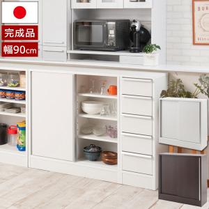 白井産業 薄型キャビネット 幅89.9cm カウンター下収納 引戸 フレンチ