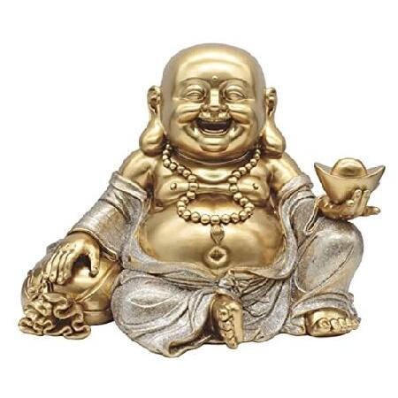 ICE ARMOR 11&quot; W Gold and Silver Maitreya Buddha Ho...