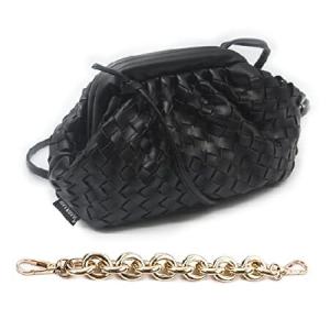 NAARIIAN Trendy Dumpling Ruched Clutch Cloud Shape Dupe Chunky Chain Shoulder Bag PU Leather Woven Handbag(Black S)｜waku-maremare