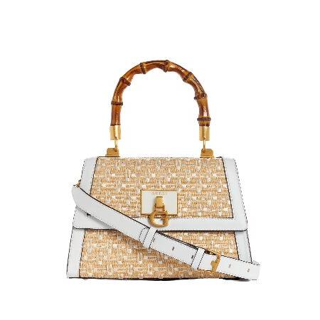 Stephi Straw Logo Bamboo Fold-Over Satchel