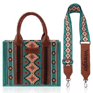 Wrangler Tote Bag for Women Aztec Handbags Purses Boho Shoulder Bag with Wide Guitar Strap Fall Collection Christmas Gift FBA5-B2B-WG2203-8120STQ｜waku-maremare