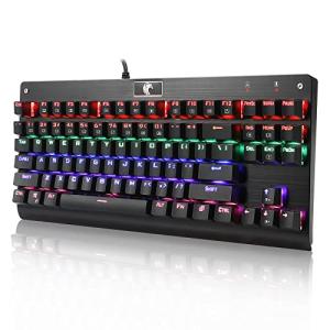 e元素メカニカル式ゲーミングキーボード87キー 茶軸抗干渉アンチゴーストキー レインボーLEDバックライト付き USB有線英語配列 防水機能付き