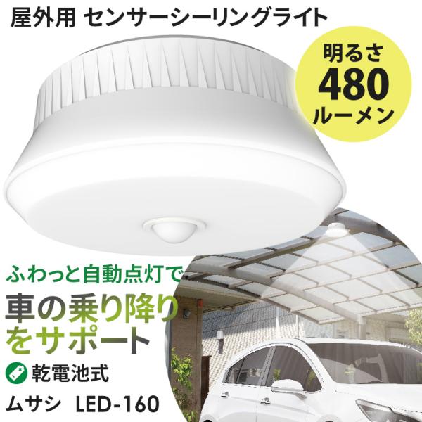 センサーライト 新商品 ムサシ RITEX 屋外用センサーシーリングライト（LED-160） 乾電池...