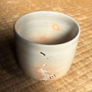 茶碗 茶器 茶道具 赤楽 馬上杯 宝珠文様 和泉 共箱 茶道具 楽茶碗（らくちゃわん） 馬上杯 赤楽 宝珠絵 松楽窯