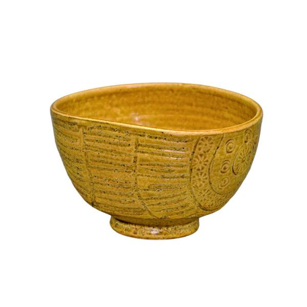 俵手茶碗 黄伊羅保 伊羅保 中村与平 茶道具 抹茶碗 薄茶 稽古用 土物茶碗 茶会 伝統工芸