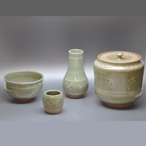 皆具　青磁　雲鶴　中村与平作　茶道　茶道具