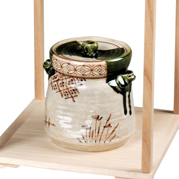 水指 織部 耳付 松本鉄山作 緑釉と意匠が映える趣ある茶道具