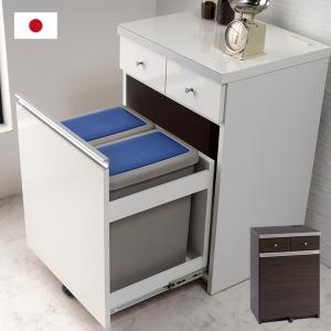 日本製 完成品 ペール3個付き キッチン収納 幅90cm キッチンカウンター