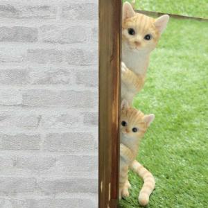 猫の置物 親子でひょっこり 茶とら Ｙ１２１ＱＹ