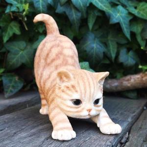 中古品【さび猫】2匹セット☆猫の置物☆ 猫の置物 じゃれ合う猫2匹セット サバ白