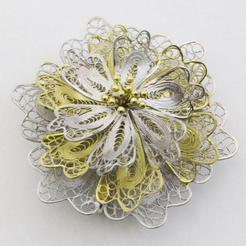 シルバー ブローチ ペンダント お洒落 花 フラワー デザイン 手作り フィリグラーナ イタリア S...