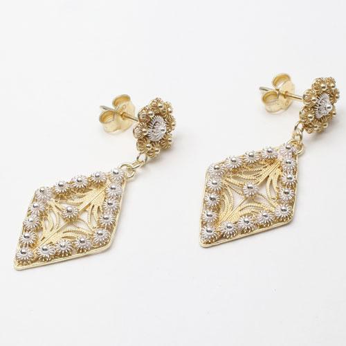 シルバー ピアス ひし形 フラワー 花 デザイン お洒落 レディース イタリア フィリグラーナ 手作...