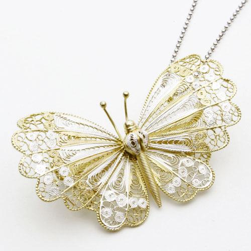 シルバー ブローチ ペンダント SV925 カットボールチェーン付 蝶 バタフライ デザイン お洒落...