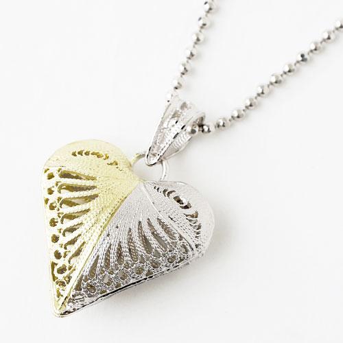 シルバー ペンダント ハート デザイン SV925 ゴールド お洒落 カットボールチェーン付 イタリ...
