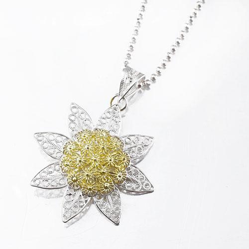 シルバー ペンダント フラワー 花 モチーフ SV925 ゴールド カットボールチェーン付 イタリア...