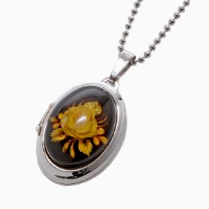 琥珀ロケットペンダント アンティーク 送料無料 Sランク シルバー