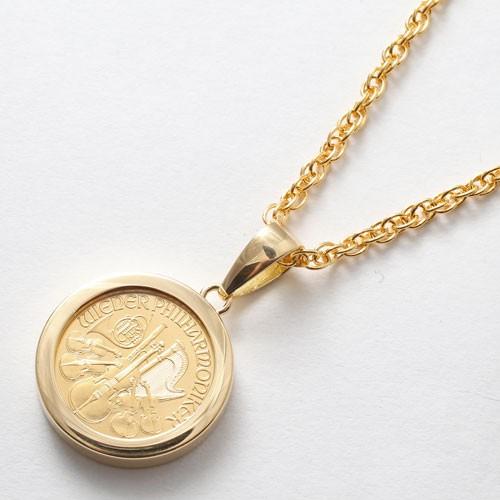 純金 コイン ペンダント 1/10オンス フセコミ枠 両面ガラス入り ウィーンハーモニー コイン 金...