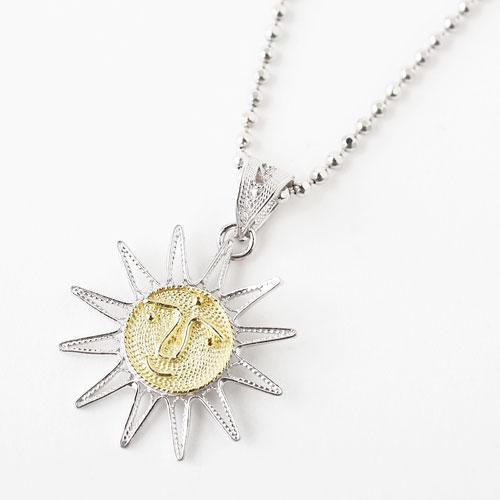 シルバー ペンダント 太陽 デザイン サニー SV925 ゴールド カットボールチェーン付 イタリア...