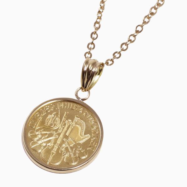 コイン ペンダント 1/10オンス フセコミ枠 純金 K24 ウィーンハーモニー 金貨 ネックレス ...