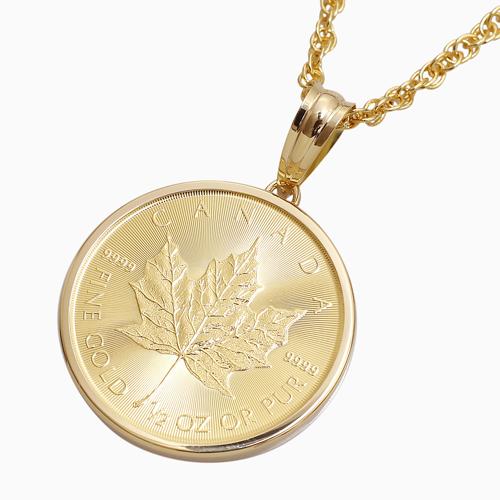 純金 コイン ペンダント 1/2オンス フセコミ枠 金貨 メイプルリーフ