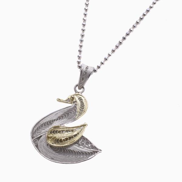 シルバー ペンダント スワン SV925 ゴールド カットボールチェーン付 お洒落 ネックレス レデ...