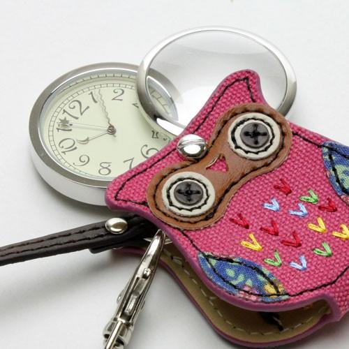 ルーペ兼用懐中時計 ウォッチ ピンクフクロウ